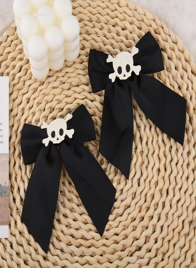 Yreamont Halloween Hair Bow Clips Skull Hair Clip for Women Girls Halloween Costume Accessories for Girls Skeleton Hair Clip Gothic Hair Accessories for Women Cosplay Hair Accessories 2PCS - Image 2